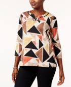 Alfred Dunner Jungle Love Embellished Geo-print Top