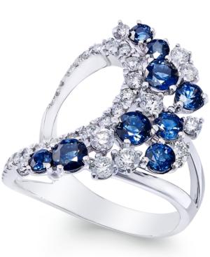 Sapphire (1-3/4 Ct. T.w.) And Diamond (3/4 Ct. T.w.) Drama Ring In 14k White Gold