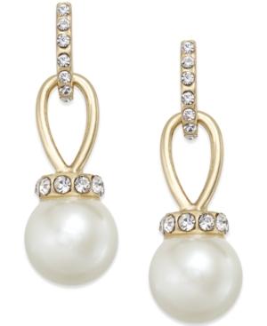 Charter Club Gold-tone Imitation Pearl And Pave Drop Earrings, Only At Macy's