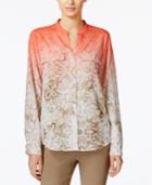 Calvin Klein Ombre Roll-tab Sleeve Blouse