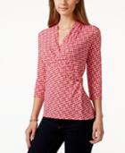 Charter Club Crossover Wrap Top, Geometric Print