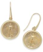 Genuine Us Eagle Coin Drop Earrings In 22k And 14k Gold