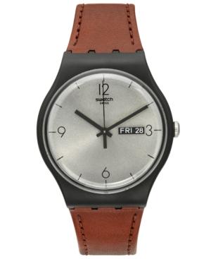 Swatch Unisex Swiss Power Tracking Brown Leather Strap Watch 41mm Suob721