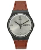 Swatch Unisex Swiss Power Tracking Brown Leather Strap Watch 41mm Suob721