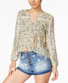 American Rag Juniors' Sheer Printed Crochet-trim Pintucked Blouse, Created For Macy's