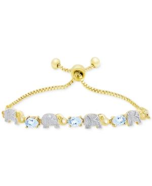 Blue Topaz (1-3/4 Ct. T.w.) And Diamond Accent Elephant Slider Bracelet In Gold-plate