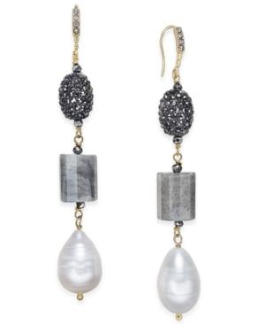Paul & Pitu Naturally 14k Gold-plated Hematite Pave, Gray Stone & Cultured Freshwater Pearl Drop Earrings