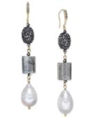 Paul & Pitu Naturally 14k Gold-plated Hematite Pave, Gray Stone & Cultured Freshwater Pearl Drop Earrings