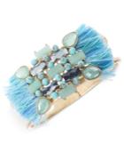 Lonna & Lilly Gold-tone Blue Beaded And Tassel Bangle Bracelet