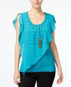 Bcx Juniors' Striped Flutter Top With Necklace