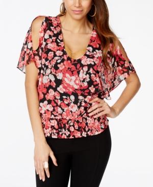 Thalia Sodi Hardware Neckline Printed Cold-shoulder Top, Only At Macy's