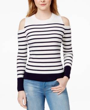 Tommy Hilfiger Striped Cold-shoulder Sweater, Only At Macy's