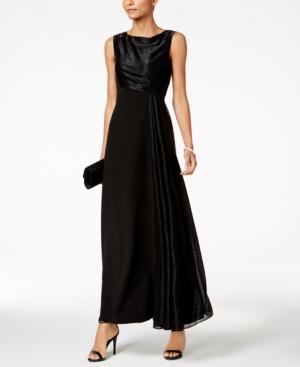 Tahari Asl Draped Rhinestone Gown