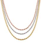 Tricolor Triple Strand Rope 17 Chain Necklace In 10k Gold, White Gold & Rose Gold