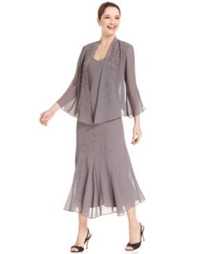 R & M Richards Sleeveless Beaded V-neck Dress And Jacket