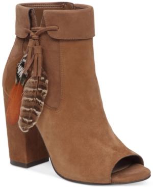 Jessica Simpson Kailey Feather-detail Peep-toe Block-heel Booties Women's Shoes