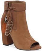 Jessica Simpson Kailey Feather-detail Peep-toe Block-heel Booties Women's Shoes
