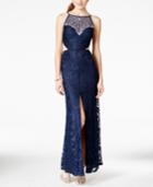 B Darlin Juniors' Lace Embellished Illusion Gown