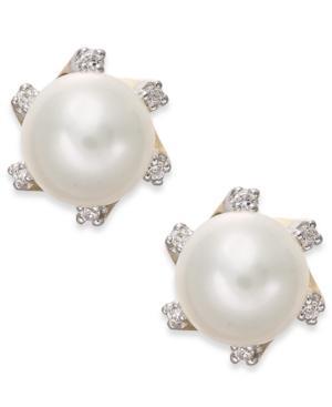 Cultured Freshwater Pearl (7mm) And Diamond Accent Stud Earrings In 14k Gold
