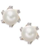 Cultured Freshwater Pearl (7mm) And Diamond Accent Stud Earrings In 14k Gold