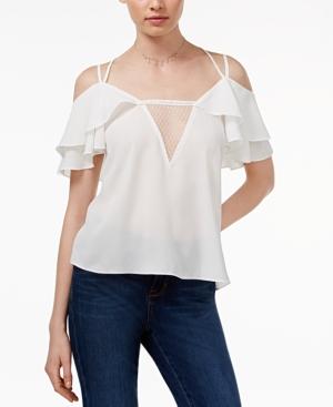 Xoxo Juniors' Lace-inset Cold-shoulder Top