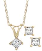 Princess-cut Diamond Pendant Necklace And Earrings Set In 10k White Gold (1/10 Ct. T.w.)