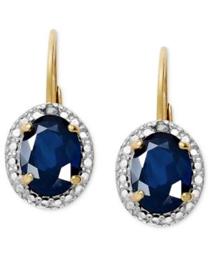 18k Gold Over Sterling Silver Earrings, Sapphire (2 Ct. T.w.) And Diamond Accent Oval Leverback Earrings