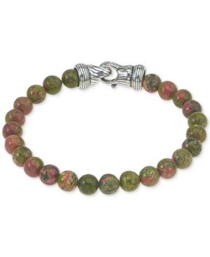Esquire Men's Jewelry Unakite Bead Bracelet In Sterling Silver, Created For Macy's
