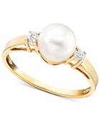 Cultured Freshwater Pearl (7mm) And Diamond Accent Ring In 14k Gold