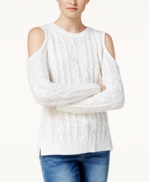 Hippie Rose Juniors' Cold-shoulder Cable-knit Sweater