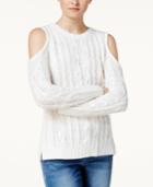 Hippie Rose Juniors' Cold-shoulder Cable-knit Sweater