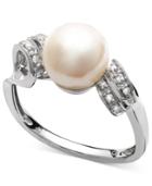 Belle De Mer Sterling Silver Ring, Cultured Freshwater Pearl (8mm) And Diamond Accent Double Loop Ring