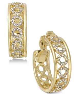 Charter Club Gold-tone Circular Pave Clip-on Hoop Earrings, Created For Macy's