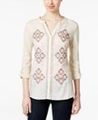 Style & Co. Petite Printed Split-neck Top, Only At Macy's