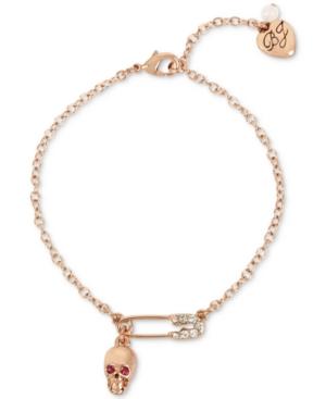 Betsey Johnson Rose Gold-tone Multi-stone Skull & Safety Pin Ankle Bracelet
