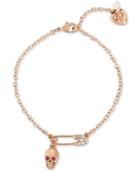 Betsey Johnson Rose Gold-tone Multi-stone Skull & Safety Pin Ankle Bracelet