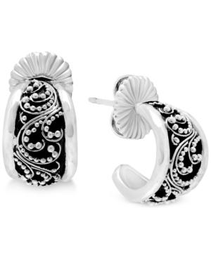 Lois Hill Decorative Hoop Earrings In Sterling Silver