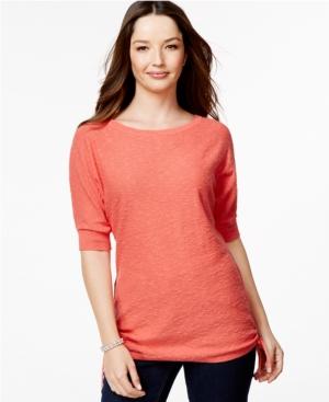 Style & Co. Petite Short-sleeve Ruched Sweater, Only At Macy's