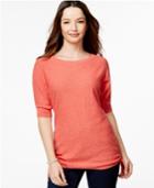 Style & Co. Petite Short-sleeve Ruched Sweater, Only At Macy's