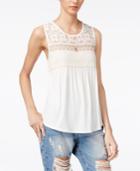 Belle Du Jour Juniors' Ruched Crochet-trim Tank Top