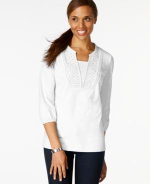 Karen Scott Pintucked Embellished Layered-look Top, Only At Macy's