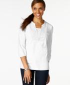Karen Scott Pintucked Embellished Layered-look Top, Only At Macy's