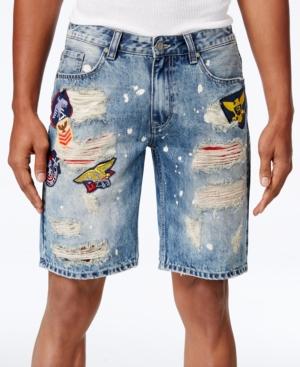 Reason Men's Ripped Denim Patchwork Shorts