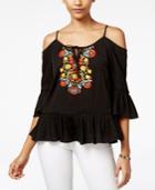 Bcx Juniors' Embroidered Cold-shoulder Top