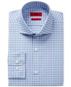 Hugo Men's Slim-fit Blue Gray Plaid Dress Shirt