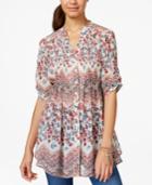 American Rag Chevron-printed Pintucked Three-quarter Sleeve Tunic Top, Only At Macy's