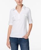 Karen Scott Cotton Roll-tab-sleeve Shirt, Created For Macy's