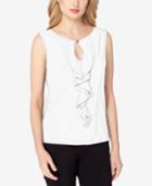 Tahari Asl Petite Ruffled Keyhole Top