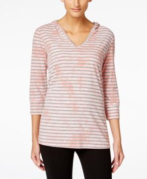 Style & Co. Sport Striped Tie-dyed Hoodie Top, Only At Macy's