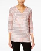 Style & Co. Sport Striped Tie-dyed Hoodie Top, Only At Macy's